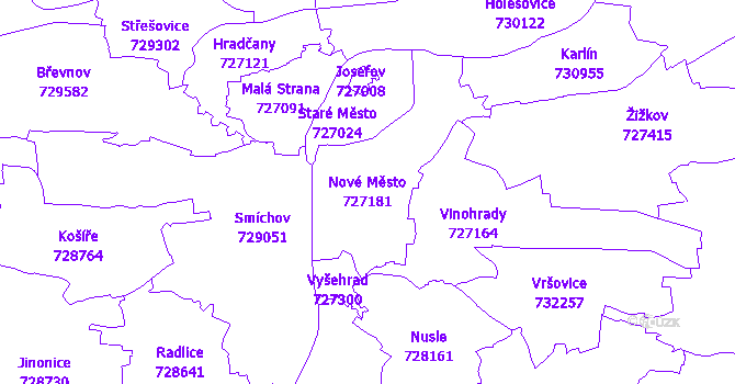 Katastrální mapa Nové Město - přehledová mapa katastrálního území