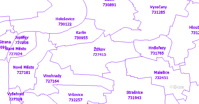Katastrální mapa Žižkov - přehledová mapa katastrálního území
