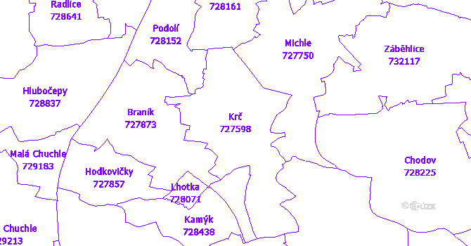 Katastrální mapa Krč - přehledová mapa katastrálního území