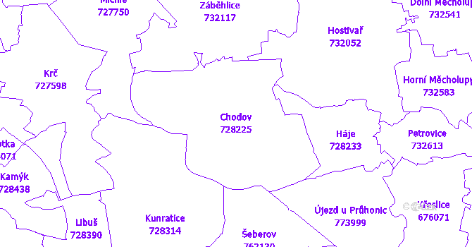 Katastrální mapa Chodov - přehledová mapa katastrálního území