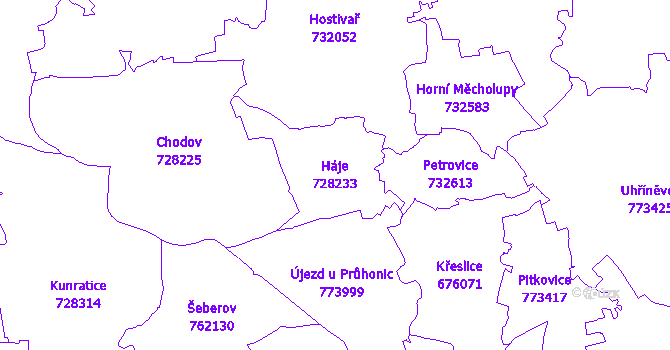 Katastrální mapa Háje - přehledová mapa katastrálního území