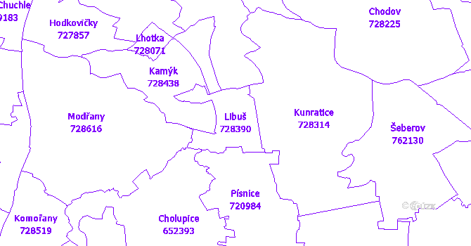 Katastrální mapa Libuš - přehledová mapa katastrálního území
