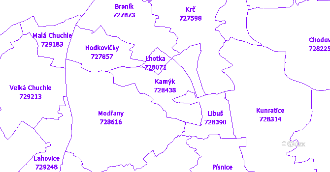 Katastrální mapa Kamýk - přehledová mapa katastrálního území