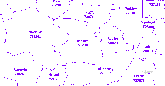 Katastrální mapa Jinonice - přehledová mapa katastrálního území