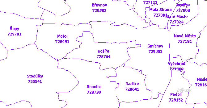 Katastrální mapa Košíře