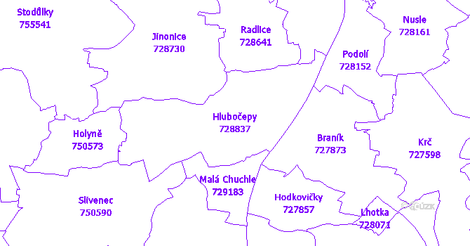 Katastrální mapa Hlubočepy