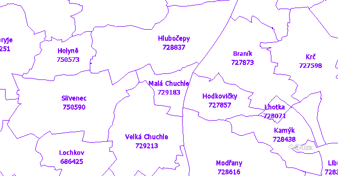Katastrální mapa Malá Chuchle - přehledová mapa katastrálního území