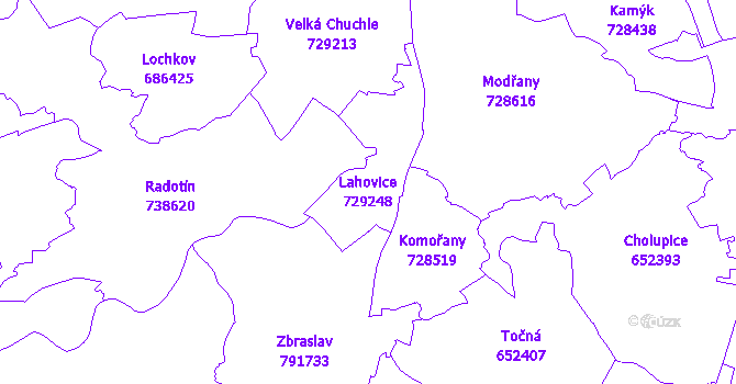 Katastrální mapa Lahovice - přehledová mapa katastrálního území