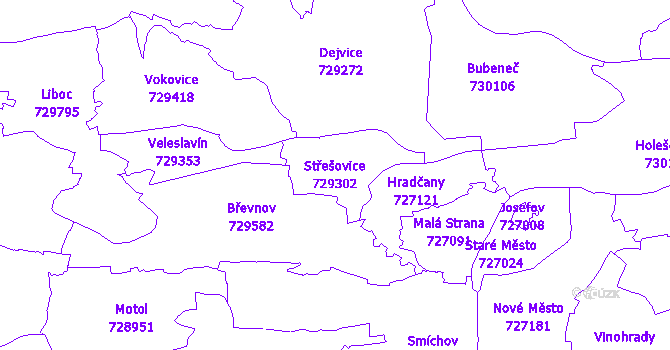 Katastrální mapa Střešovice - přehledová mapa katastrálního území