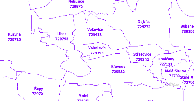 Katastrální mapa Veleslavín - přehledová mapa katastrálního území