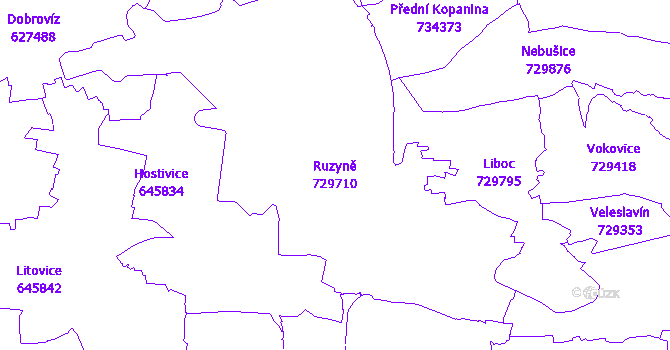 Katastrální mapa Ruzyně - přehledová mapa katastrálního území