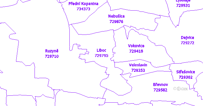 Katastrální mapa Liboc - přehledová mapa katastrálního území