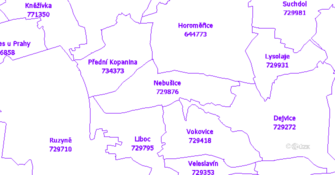 Katastrální mapa Nebušice - přehledová mapa katastrálního území