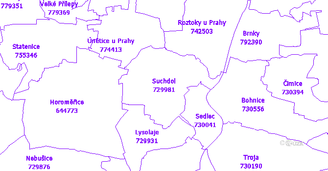 Katastrální mapa Suchdol - přehledová mapa katastrálního území