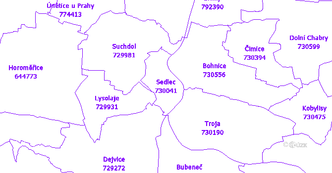 Katastrální mapa Sedlec - přehledová mapa katastrálního území