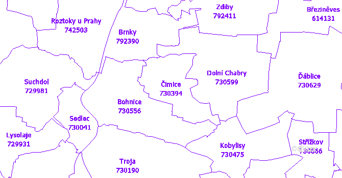 Katastrální mapa Čimice - přehledová mapa katastrálního území