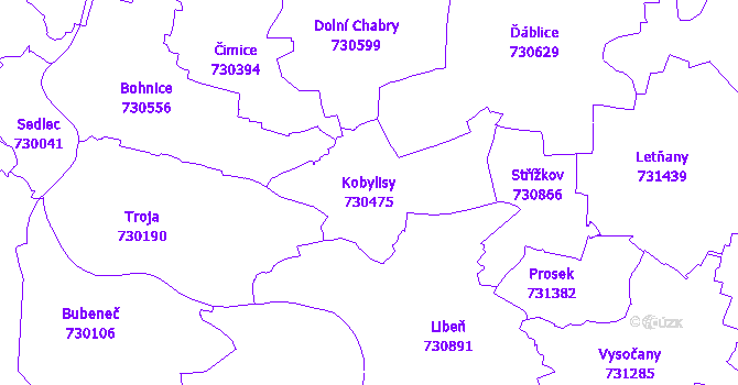 Katastrální mapa Kobylisy - přehledová mapa katastrálního území
