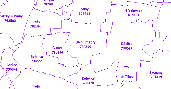 Katastrální mapa Dolní Chabry - přehledová mapa katastrálního území