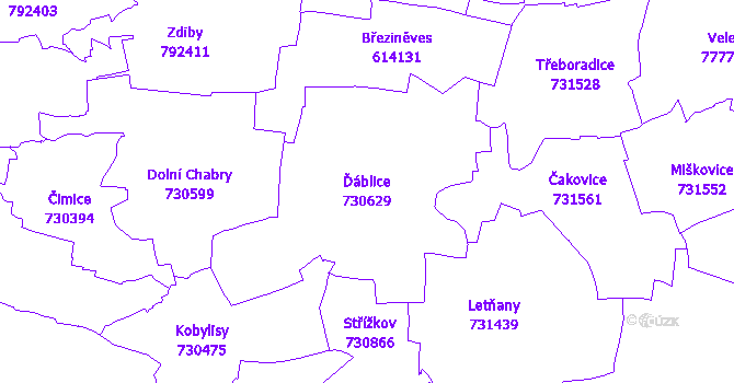 Katastrální mapa Ďáblice - přehledová mapa katastrálního území