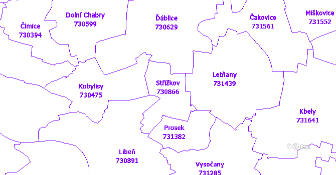 Katastrální mapa Střížkov - přehledová mapa katastrálního území