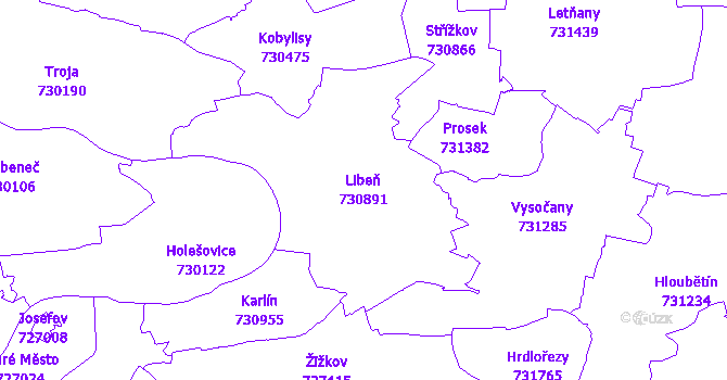 Katastrální mapa Libeň - přehledová mapa katastrálního území