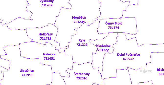 Katastrální mapa Kyje - přehledová mapa katastrálního území