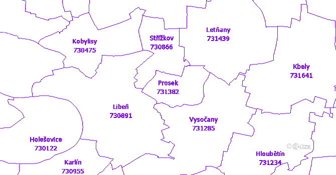 Katastrální mapa Prosek - přehledová mapa katastrálního území