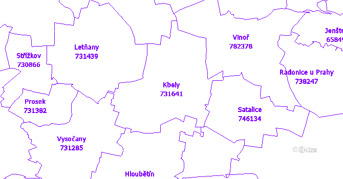Katastrální mapa Kbely - přehledová mapa katastrálního území