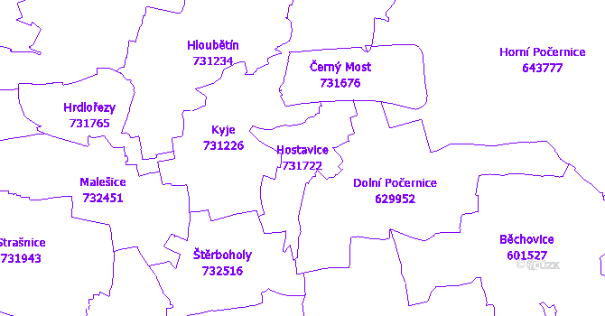 Katastrální mapa Hostavice - přehledová mapa katastrálního území