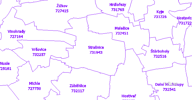 Katastrální mapa Strašnice - přehledová mapa katastrálního území