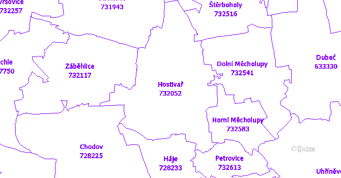 Katastrální mapa Hostivař - přehledová mapa katastrálního území