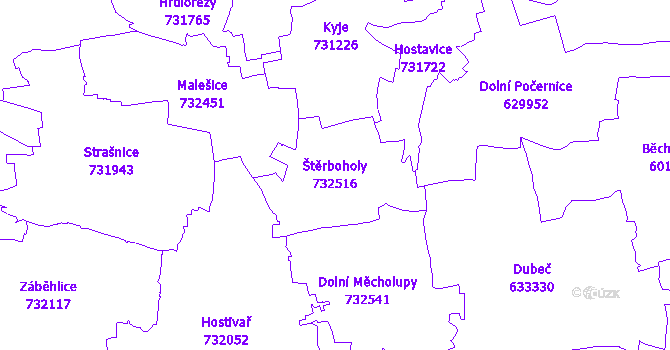 Katastrální mapa Štěrboholy - přehledová mapa katastrálního území