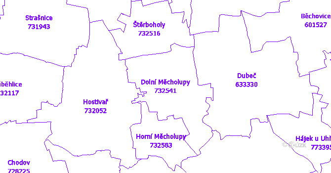 Katastrální mapa Dolní Měcholupy - přehledová mapa katastrálního území