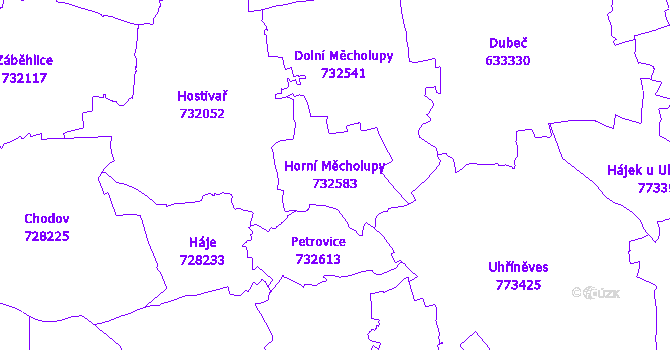 Katastrální mapa Horní Měcholupy