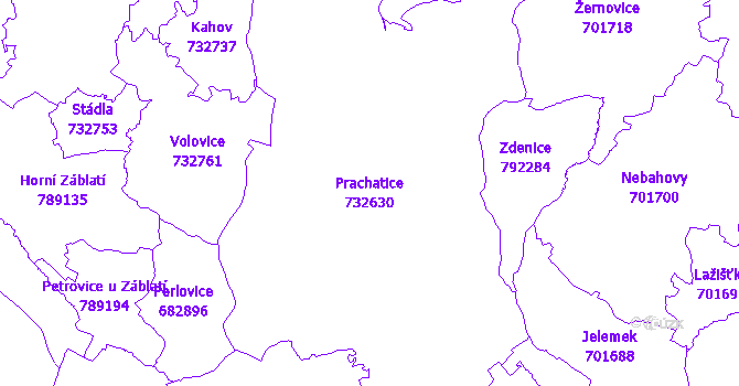 Katastrální mapa Prachatice - přehledová mapa katastrálního území