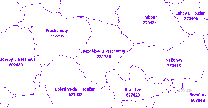 Katastrální mapa Bezděkov u Prachomet - přehledová mapa katastrálního území
