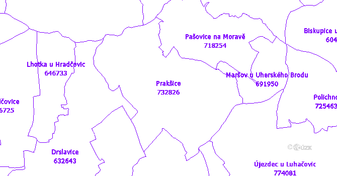 Katastrální mapa Prakšice - přehledová mapa katastrálního území