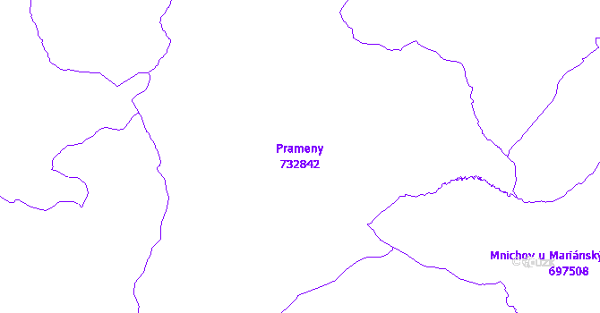 Katastrální mapa Prameny - přehledová mapa katastrálního území