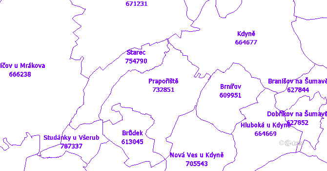 Katastrální mapa Prapořiště - přehledová mapa katastrálního území