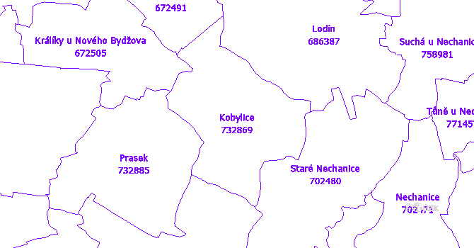Katastrální mapa Kobylice - přehledová mapa katastrálního území
