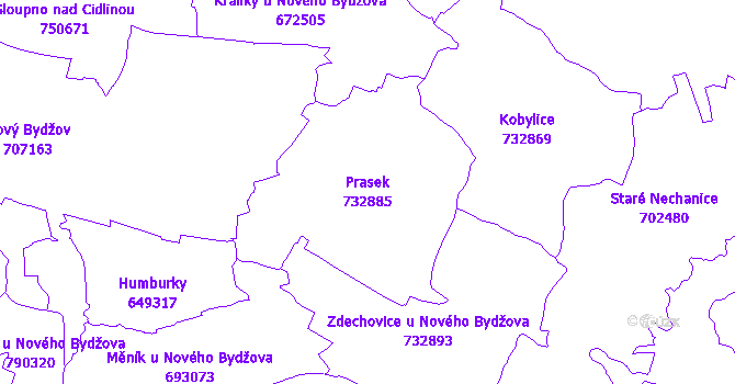Katastrální mapa Prasek - přehledová mapa katastrálního území
