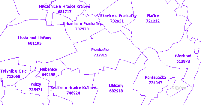Katastrální mapa Praskačka - přehledová mapa katastrálního území