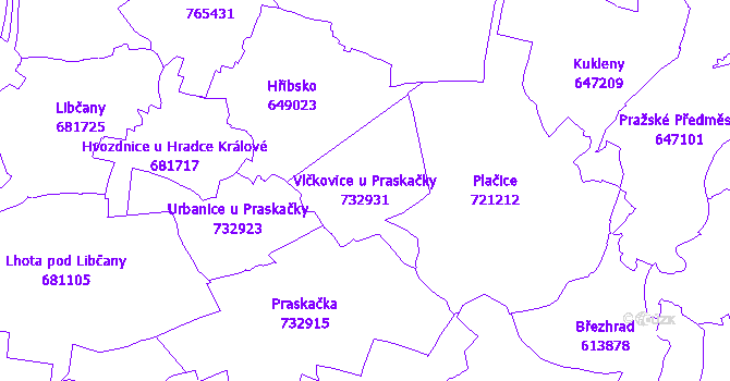 Katastrální mapa Vlčkovice u Praskačky - přehledová mapa katastrálního území