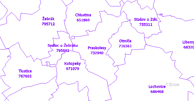 Katastrální mapa Praskolesy - přehledová mapa katastrálního území