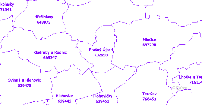 Katastrální mapa Prašný Újezd - přehledová mapa katastrálního území