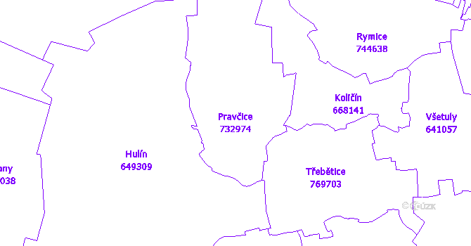 Katastrální mapa Pravčice - přehledová mapa katastrálního území