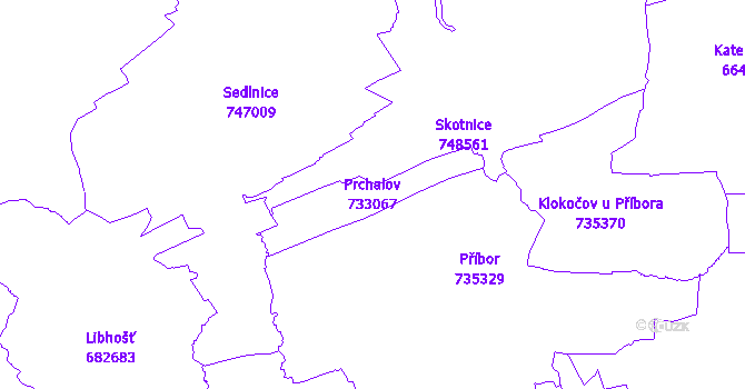 Katastrální mapa Prchalov - přehledová mapa katastrálního území