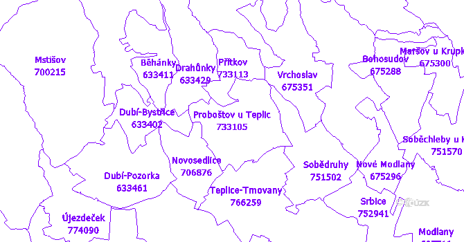 Katastrální mapa Proboštov u Teplic