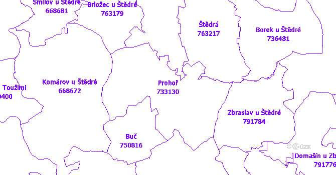 Katastrální mapa Prohoř - přehledová mapa katastrálního území