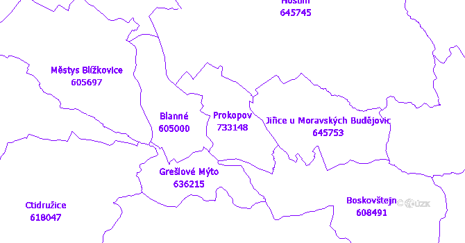 Katastrální mapa Prokopov - přehledová mapa katastrálního území